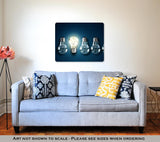 Metal Panel Print, Illuminated Light Bulb In A Row Of Dim Ones Concept For Creativity Innovation