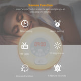 Wake Up Light Wood Grain Sunrise Sunlight Alarm Clock With 6 Natural Sounds & FM Radio & Snooze Function and 7 Colors Be