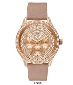 M Milano "Expressions" Nude Vegan Leather Band Watch w/ Rose Gold Case & Rose Gold Dial & Stones (Ladies)