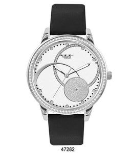 M Milano "Expressions" Black Silicone Band Watch w/ Silver Case, White Abstract Dial & Silver Accents (Ladies)
