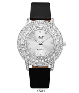 M Milano Expressions Vegan Leather Band Watch with Silver Stone Case and Silver Dial