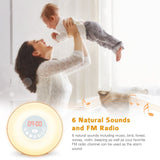 Wake Up Light Wood Grain Sunrise Sunlight Alarm Clock With 6 Natural Sounds & FM Radio & Snooze Function and 7 Colors Be