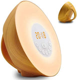 Wake Up Light Wood Grain Sunrise Sunlight Alarm Clock With 6 Natural Sounds & FM Radio & Snooze Function and 7 Colors Be